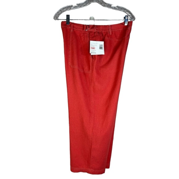 New Gorgeous Vibrant Coral Wide Leg Linen Blend Cropped Comfort Pants Size 10P - Picture 1 of 14